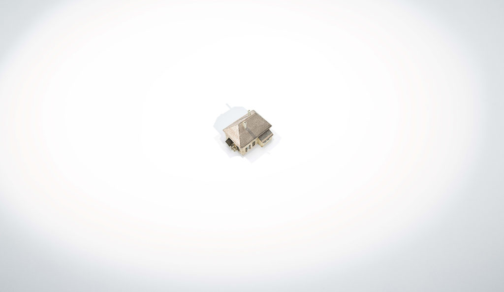 Haus in Mitte von weißer Fläche 